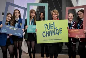Falkirk East MSP Michelle Thomson with the high school pupils from the Falkirk area taking part in Fuel Change Live