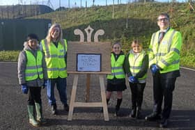 MSP Gillian Martin and Alex Plant officially open the works with pupils from Winchburgh Primary School.