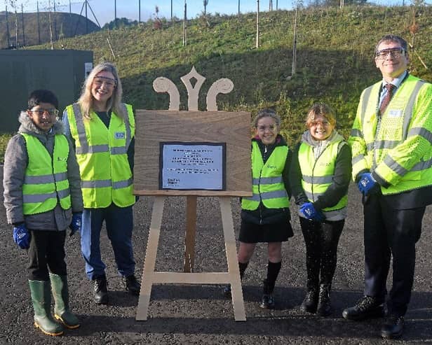MSP Gillian Martin and Alex Plant officially open the works with pupils from Winchburgh Primary School.