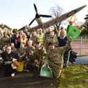 Air Cadets and staff of 1333 (Grangemouth Spitfire) Squadron join members from gLitter team and other volunteers to clean up the area around the famous Grangemouth Spitfire memorial