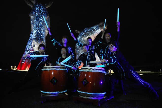 Mugenkyo Taiko drummers performing at the Fire and Light: 2020 Visions festival. Picture: Michael Gillen.