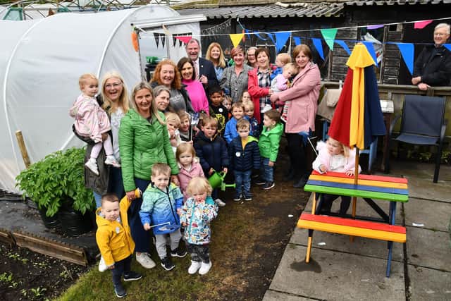 Larbert District Childminding Group have a small allotment in the grounds of Larbert Old Church which was officially opened by Councillor Gary Bouse