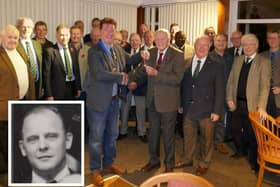 Chairman Alan Evans was delighted to present Gordon Beetham with his 50 years' service medal. Inset: Gordon when he first joined the club.