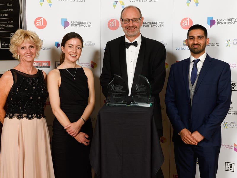 The News Business Excellence Awards 2021. Pictured is: Sue Ball, Sponsor, Alessia Wyatt, David Mitchard, Sahil Agnihotri of BAE. Picture: Keith Woodland (080721-66)