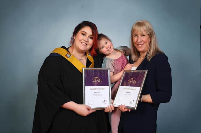 Jade Harley  with her daughter Addison and mum Yvonne after Wednesday’s ceremony at Falkirk Town Hall.