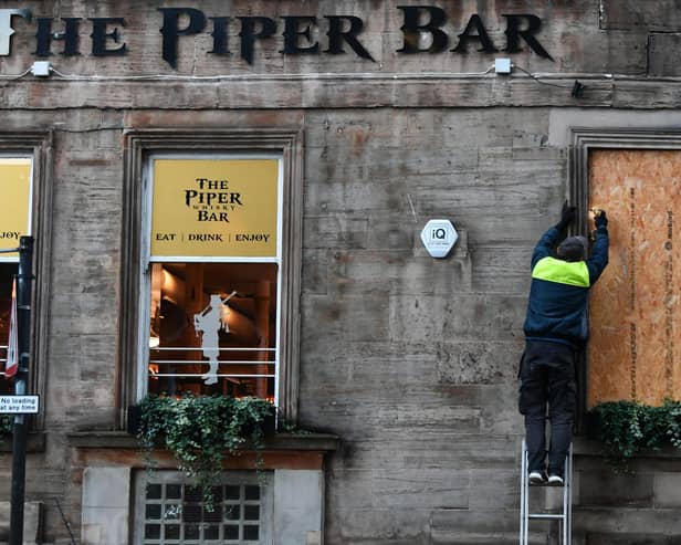 The Piper Bar in Glasgow is boarded up last week