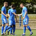 A common sight this season is Tiwi Daramola taking acclaim of team-mates after scoring (Pic Alan Murray)