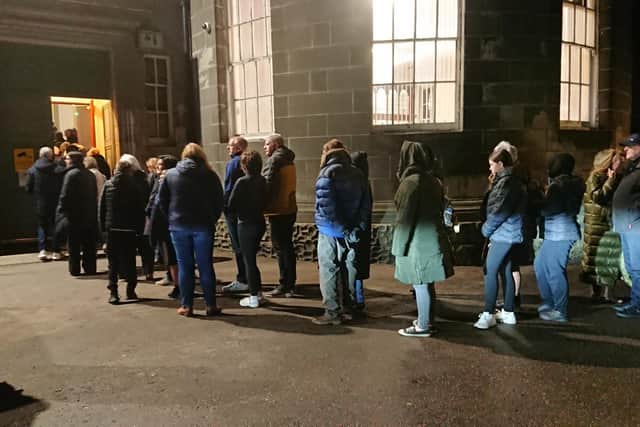 Residents queue for public meeting to discuss future of Bo'ness Recreation Centre. Pic: Contributed