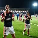 Tom Lang celebrates after Falkirk's 4-2 win over Dundee United (Photo: Michael Gillen)