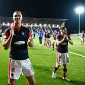 Tom Lang celebrates after Falkirk's 4-2 win over Dundee United (Photo: Michael Gillen)