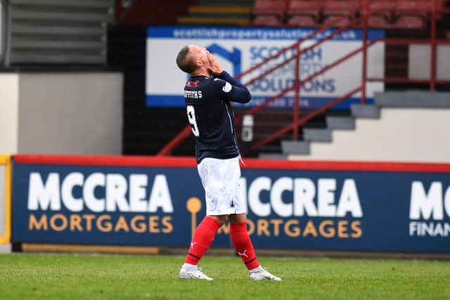 Leigh Griffiths reacts to his free kick being well saved by Callum Ferrie (Pictures: Michael Gillen)