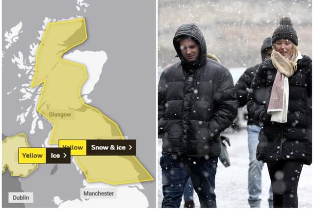 A warning for snow and ice has been issued for most of Scotland
