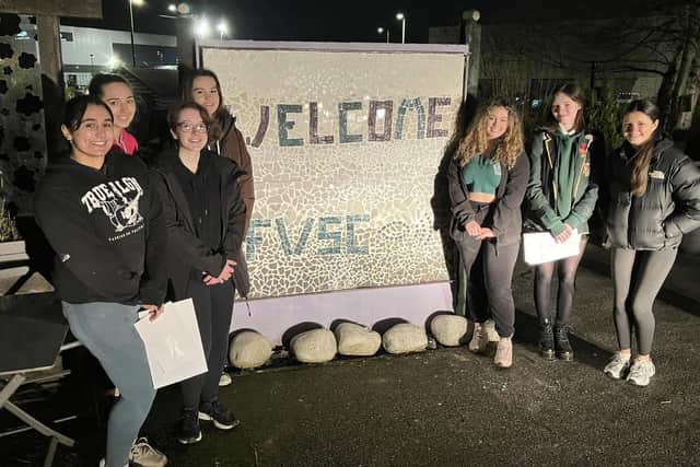 The teenagers created the new mosaic sensory sign as part of their Mark Scott Leadership for Life Award.