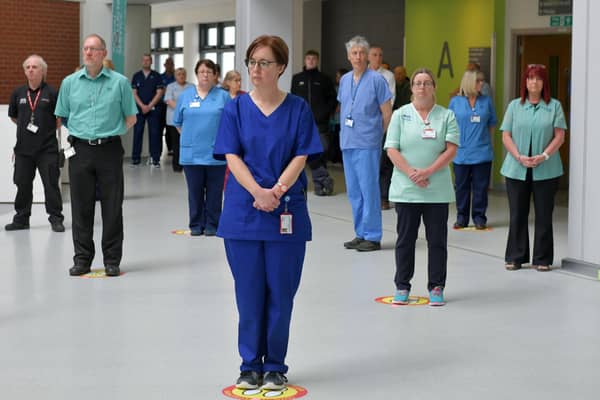 Forth Valley Royal Hospital staff along with the rest of the UK holds minute's silence at 11am for key workers who have died