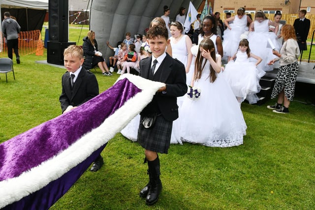 Leaving the stage at the end of the ceremony.