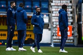 Rangers Jermain Defoe pre-match during a Betfred Cup match between Falkirk and Rangers at the Falkirk Stadium  (Photo by Rob Casey / SNS Group)