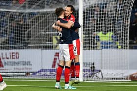 06-01-2024. Picture Michael Gillen. FALKIRK. Falkirk Stadium. Falkirk FC v Queen of the South FC. Season 2023 - 2024. Matchday 19. SPFL cinch League One. Falkirk goal Aidan Nesbitt 10.