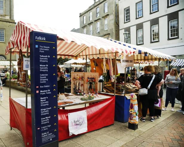 The monthly market is back on Falkirk High Street this Saturday.  (Pic: Alan Murray)