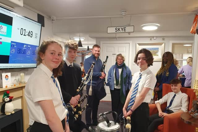 MSP Michelle Thomson meets Larbert High pupils on a visit to Carrondale Care Home. Pic: Contributed