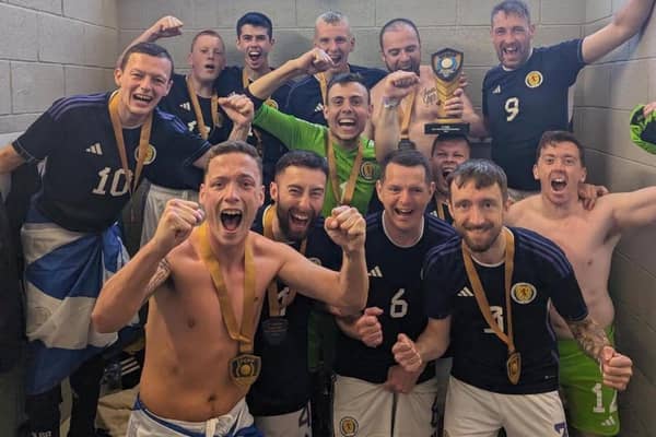 Jubilant celebrations after the team clinched glory, defeating Northern Ireland 4-0 in the final, which was held in Salou, Spain  (Photo: Scotland's CP national team)