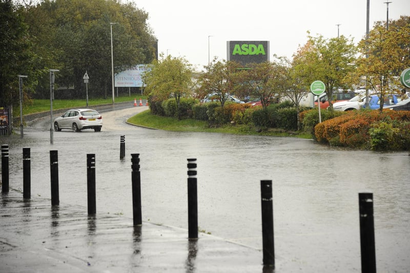 Hallam Road in Stenhousemuir was closed due to flooding.