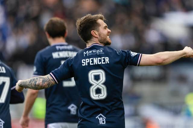 Falkirk ace Brad Spencer celebrates after scoring the Bairns' winner over rivals Dunfermline (Photo: Mark Scates/SNS Group)