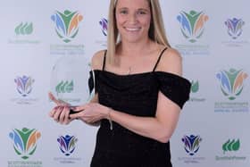 Leanne Ross (Glasgow City) with the Scottish Power Manager of the Year Award 2023. (Photo by Alex Todd/Sportpix/Sipa USA)