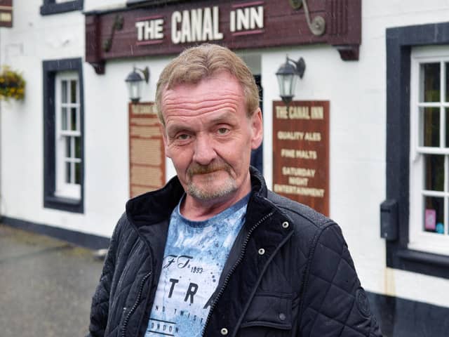 Canal Inn's hero customer Davie Buchanan who dived into the Forth & Clyde Canal to save a woman who fell in on Sunday evening. Pic: Michael Gillen