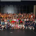 A packed stage of all those taking part in the Denny High School annual inter-house dance off.