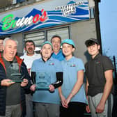 The delighted Bruno's team with their awards. Second from the left, Ernesto Di Carlo, owner, and front row, Bruno Minchella, founder and original owner. Pic: Michael Gillen