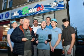 The delighted Bruno's team with their awards. Second from the left, Ernesto Di Carlo, owner, and front row, Bruno Minchella, founder and original owner. Pic: Michael Gillen