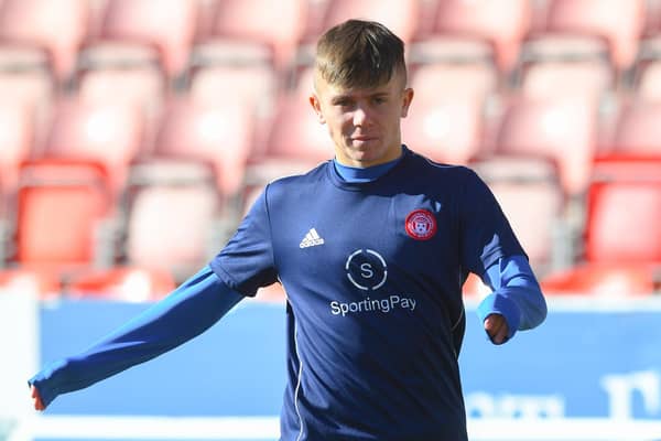 Kai Kennedy in action at his last loan club Hamilton Accies, he is yet to play for Falkirk (Photo Mark Scates/SNS Group)