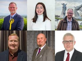 Falkirk West candidates, clockwise from top right: Gary Bouse, Lucy Smith, Neil Benny, Paul Godzik, Stuart McArthur and Richard Fairley. Pics: Contributed