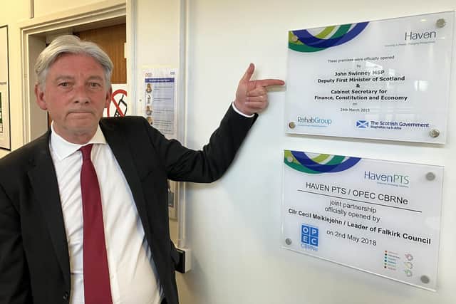 Richard Leonard MSP on a recent visit to Haven and the plaque unveiled by John Swinney in 2015 at the official opening. Pic: Contributed