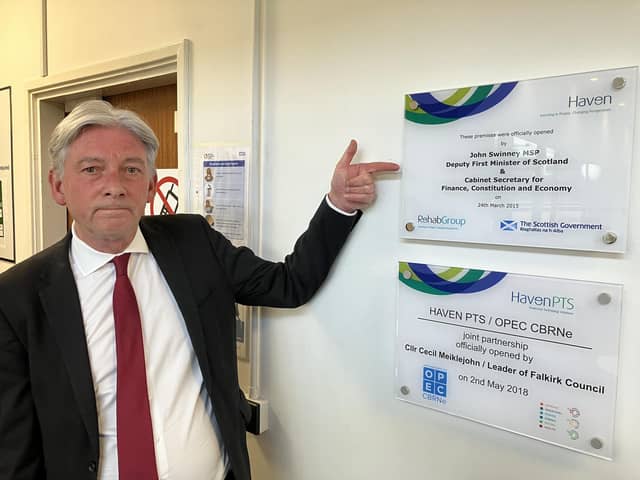Richard Leonard MSP on a recent visit to Haven and the plaque unveiled by John Swinney in 2015 at the official opening. Pic: Contributed