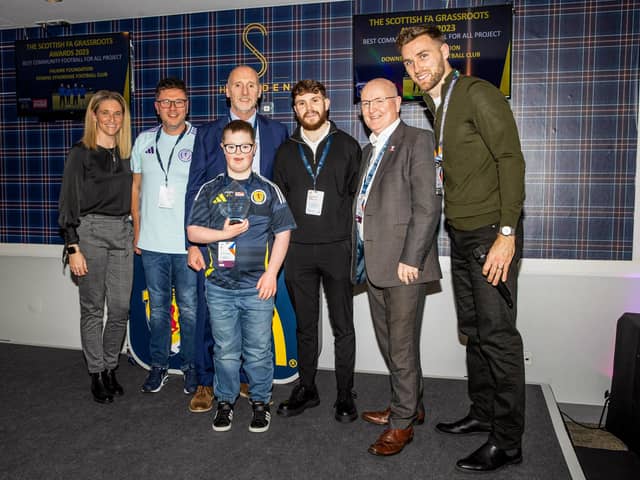 The Falkirk Foundation’s Down’s Syndrome football group won the prestigious best community project for all prize last Friday night at Hampden Park (Page pictures by Alan Harvey/SNS Group)