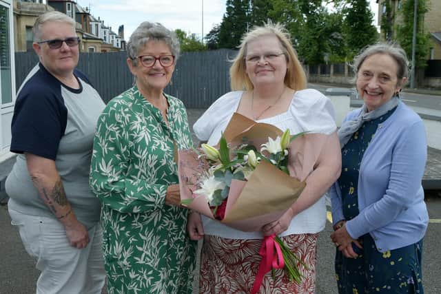 Alison Johnston, second right, marks 26 years with Grangemouth Carers. Pictured with Cheryl Williamson, manager; Cathy Peattie, chairperson; and Janis O'Donnell, secretary. Pic: Michael Gillen



Grangemouth Carers held a lunch to thank Alison Johnston for her 26 years of service with the Company. Alison stepped up to manage the Company 10 years ago and has worked tirelessly not least during Covid.



Alison decided to step back from her post as Manager and is now using her vast experience as a valued member of the Management Team. Grangemouth Carers is a non profit making Company working in the Community since 1993 and some of the team have been with the Company since then.