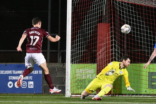 Michael Anderson prods home Kinlay Bilham's perfect cross (Photo: Michael Gillen)