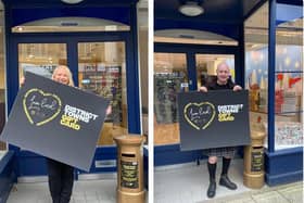 The first two winners in the 2023 Golden Ticket giveaway in Falkirk town centre - Alison Harris and Robert Vickers. (pic: submitted)