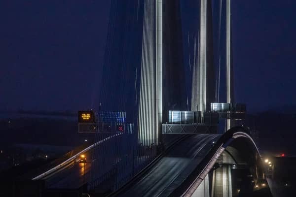 Queensferry Crossing closed during rush hour due to falling ice from the cables as snow causes chaos on Friday morning. Dec 4 2020