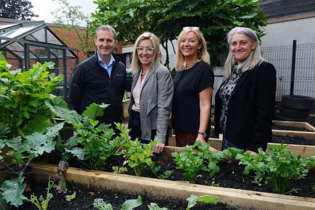 Michael Matheson MSP; Clara Walker, FEL executive director; Jacquie Winning, Forth Valley Sensory Centre manager and Emily Harvey, FEL food, growing and circular economy development manager. Picture: Michael Gillen.