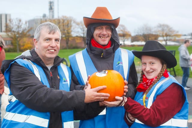 Friends of the Inchyra Park members Alan, Ross and Coral made sure no wee ones left the park without a pumpkin