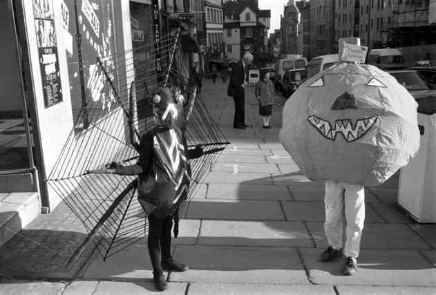 Homemade spider and pumpkin costumes for Halloween photographed in 1998 – could you manage something similar next year? (Picture: Hamish Campbell)