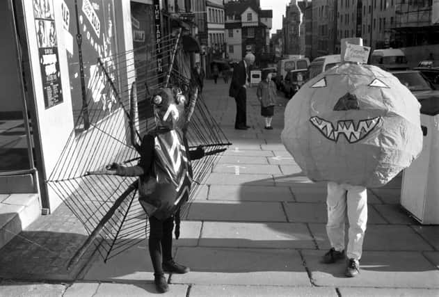 Homemade spider and pumpkin costumes for Halloween photographed in 1998 – could you manage something similar next year? (Picture: Hamish Campbell)
