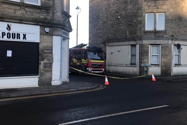 Firefighters deal with a blaze at a block of flats in Dock Street/Links Road, Bo'ness