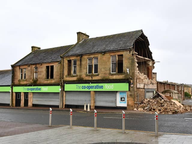 Denny Co-op was badly damaged during Storm Eowyn high winds on January 24. Pic: Michael Gillen