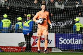 West Ham loanee stopper Brian Kinnear on the ball for Falkirk (Pictures: Michael Gillen)