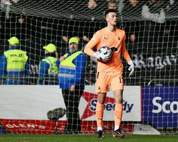 West Ham loanee stopper Brian Kinnear on the ball for Falkirk (Pictures: Michael Gillen)