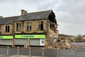 The gable end of the Denny Co-op building in Stirling Street fell down in strong winds
