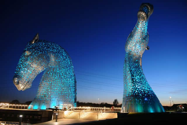 The Kelpies lit blue for hospice's anniversary.